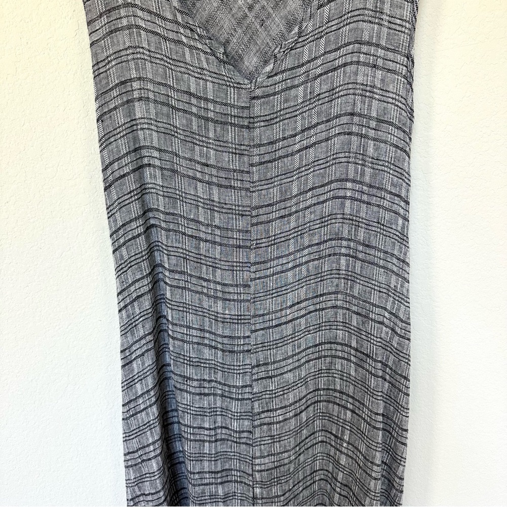 FLAX Linen Dress V-Neck with Pockets Gray and Black M - Picture 5 of 10